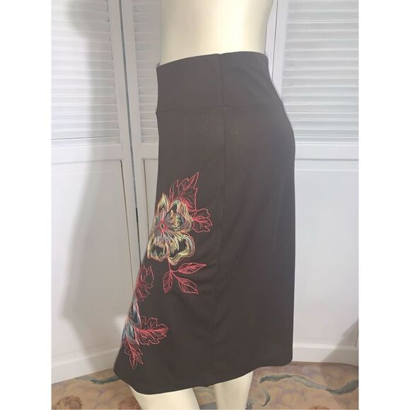 Vintage 90’s Y2K Spandex Floral Embroidered Skirt  Brown Small - Picture 2 of 10